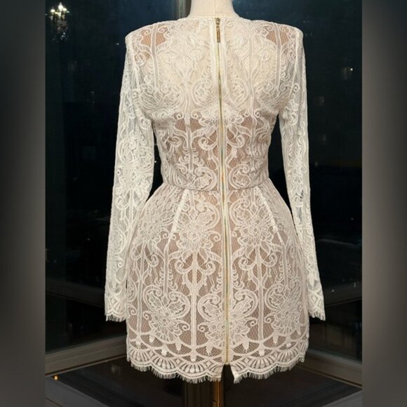 🆕 BRONX & BANCO 🧿 NWOT Casey White Lace Long Sleeve Mini Dress, Sz L / US 8 - Picture 5 of 16